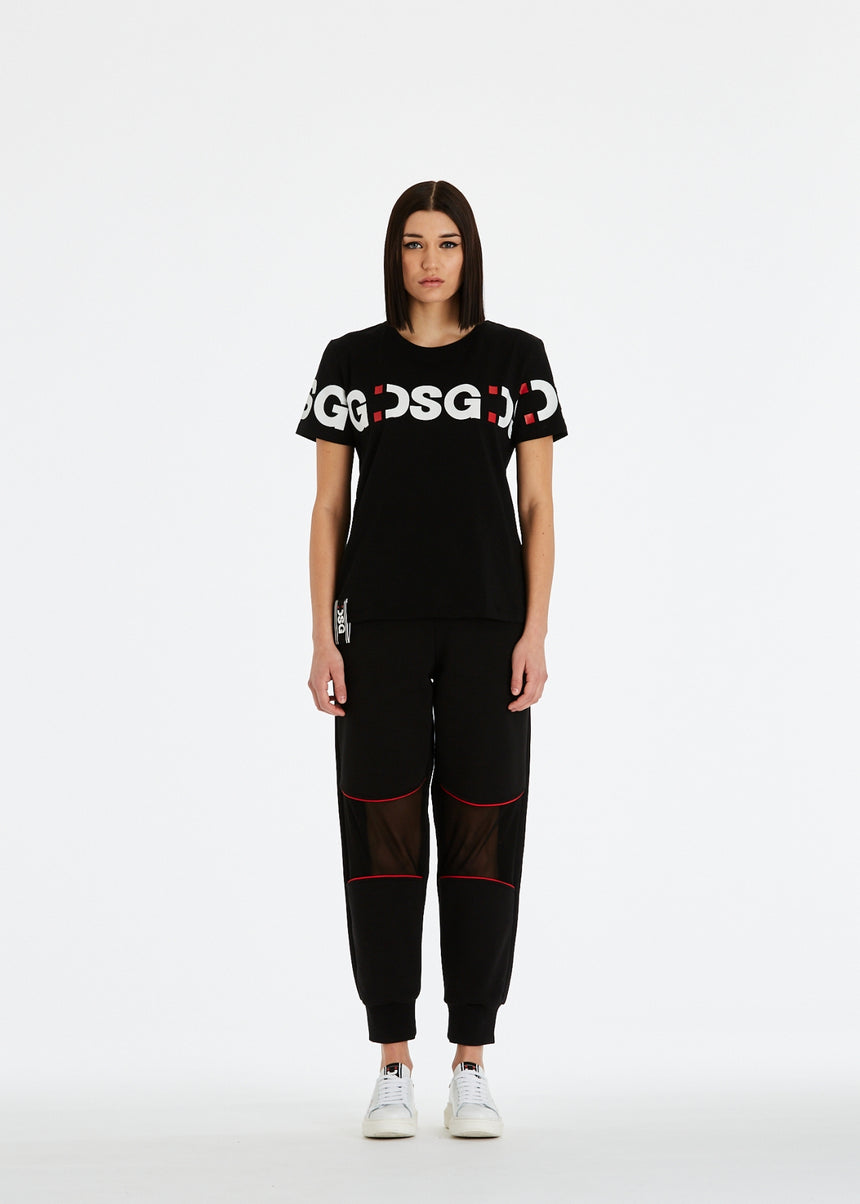 T-SHIRT ELASTICIZZATA DSG NERA CON STAMPA LOGO BIANCA
