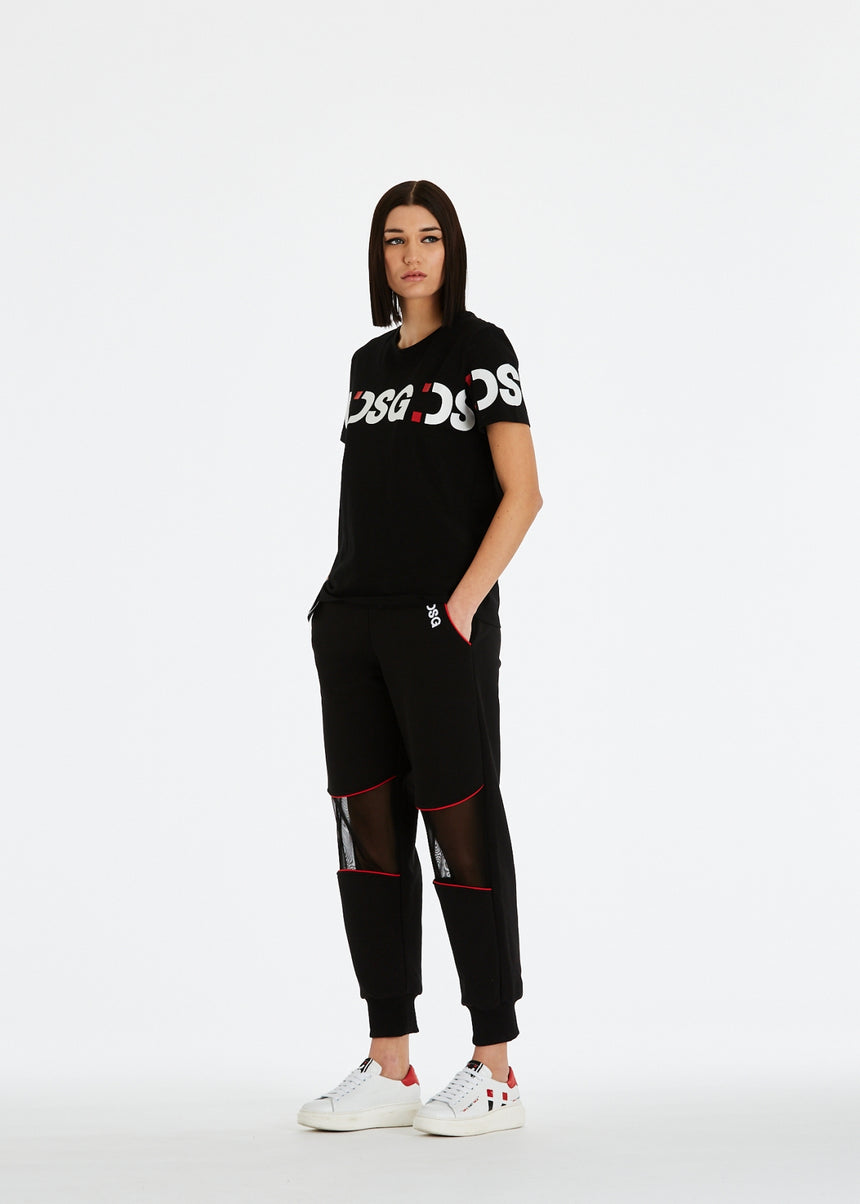 T-SHIRT ELASTICIZZATA DSG NERA CON STAMPA LOGO BIANCA