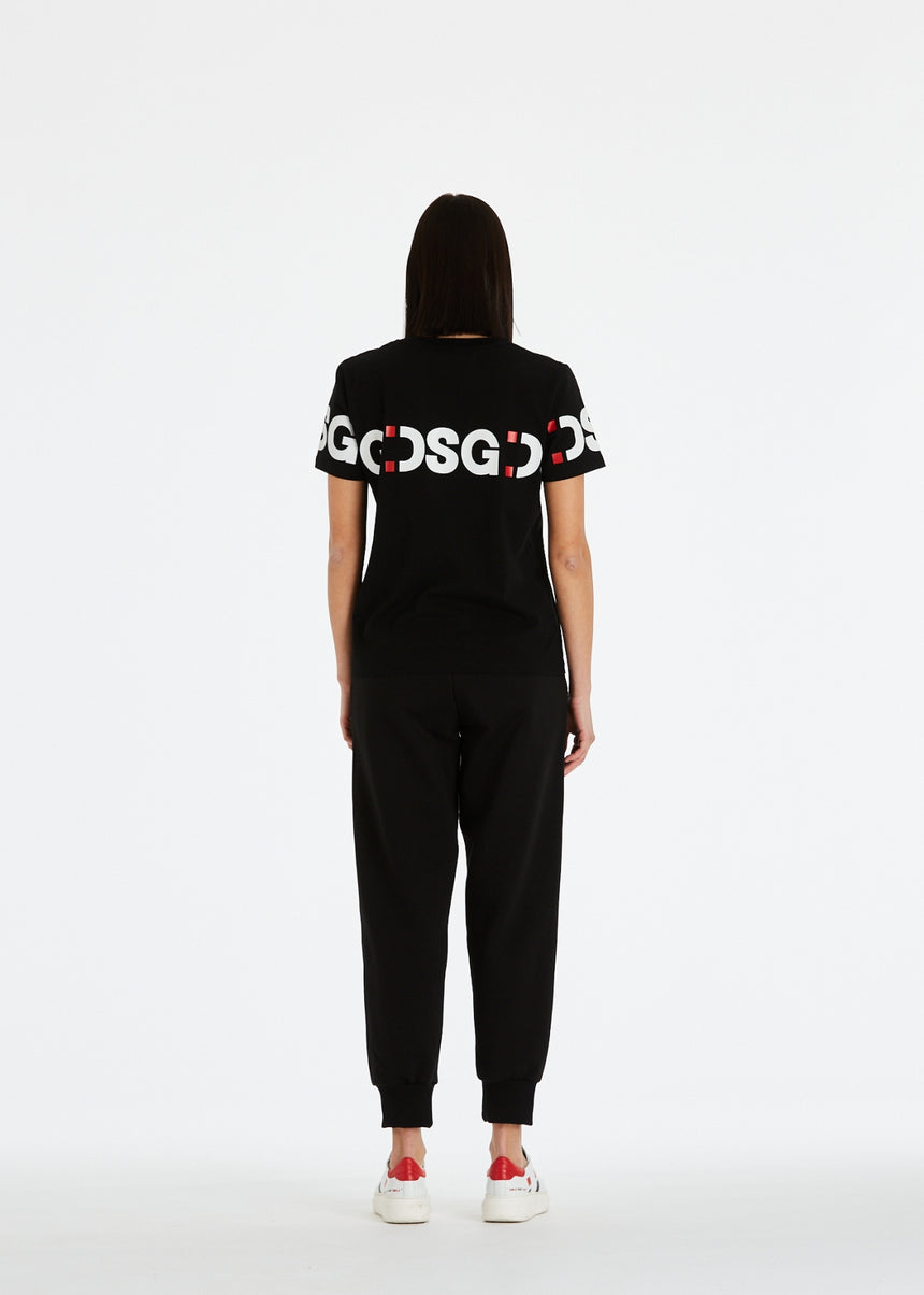 T-SHIRT ELASTICIZZATA DSG NERA CON STAMPA LOGO BIANCA