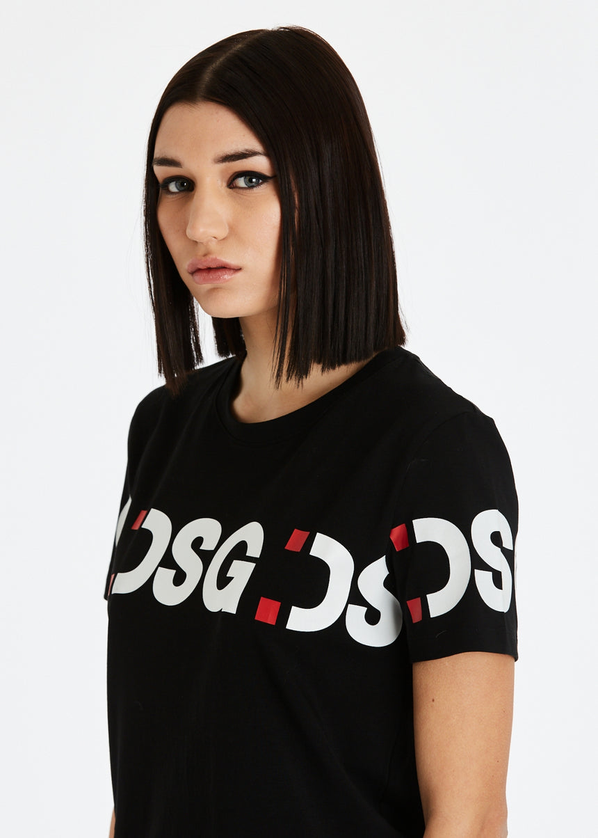 T-SHIRT ELASTICIZZATA DSG NERA CON STAMPA LOGO BIANCA