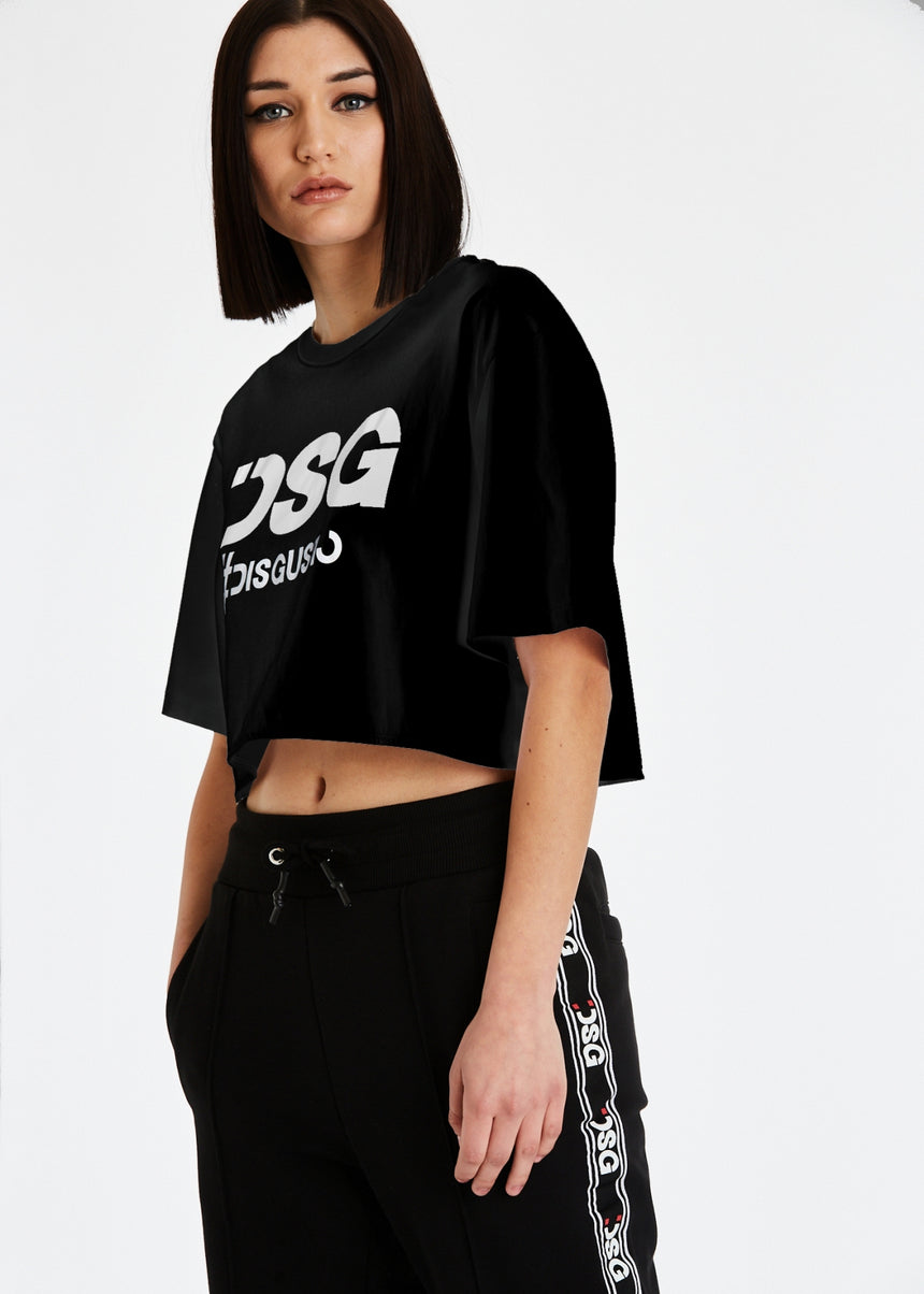 T-SHIRT DSG CROPPED NERA CON STAMPA LOGO BIANCA
