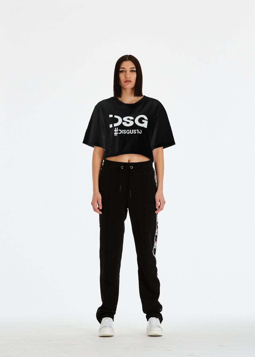T-SHIRT DSG CROPPED NERA CON STAMPA LOGO BIANCA