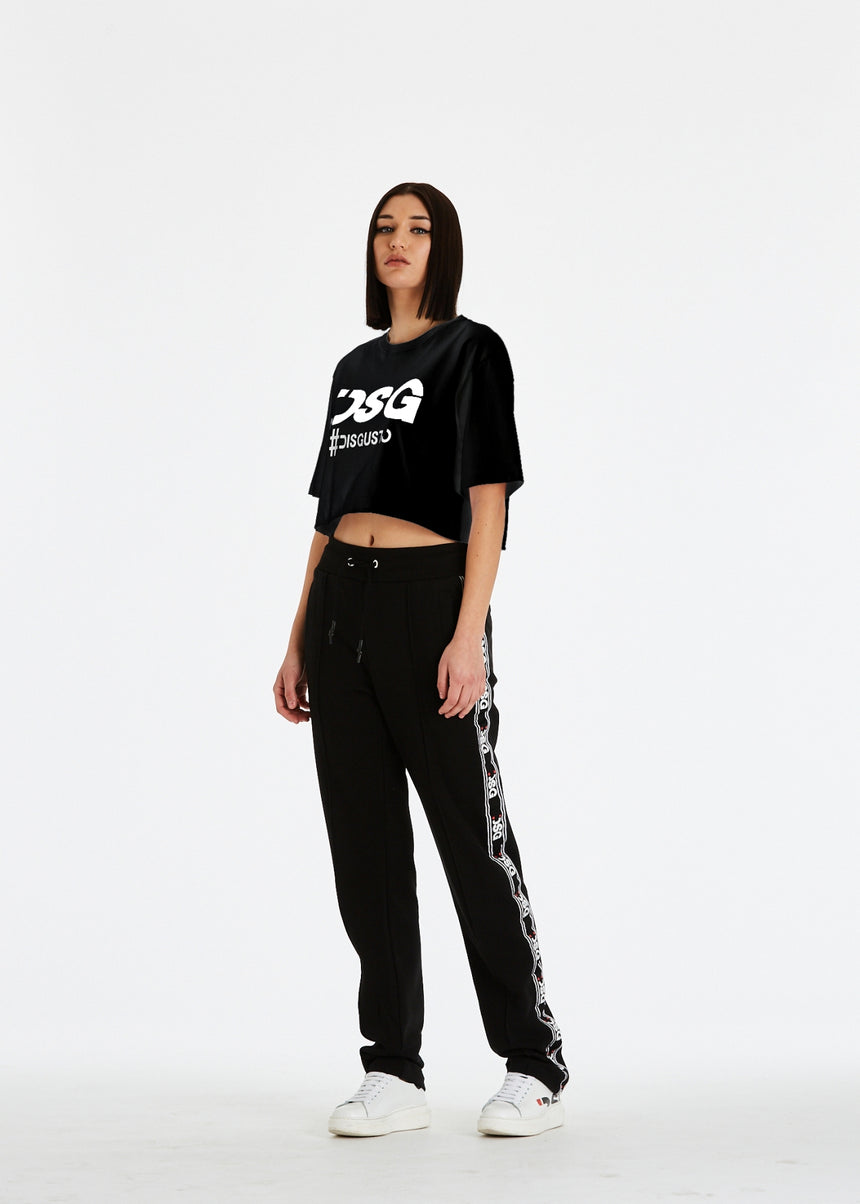 T-SHIRT DSG CROPPED NERA CON STAMPA LOGO BIANCA