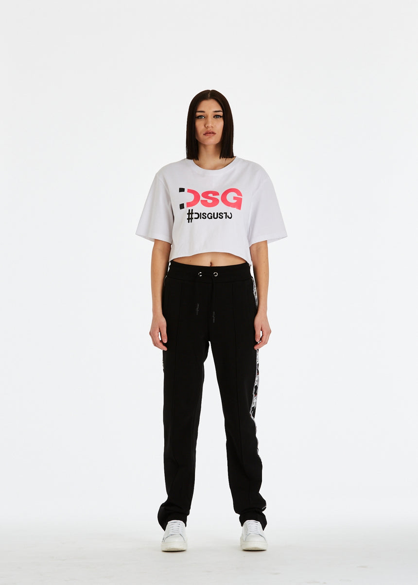 T-SHIRT DSG CROPPED BIANCA CON STAMPA LOGO CANDY PINK