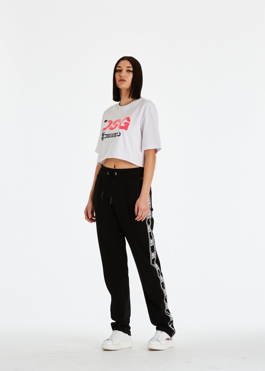 T-SHIRT DSG CROPPED BIANCA CON STAMPA LOGO CANDY PINK