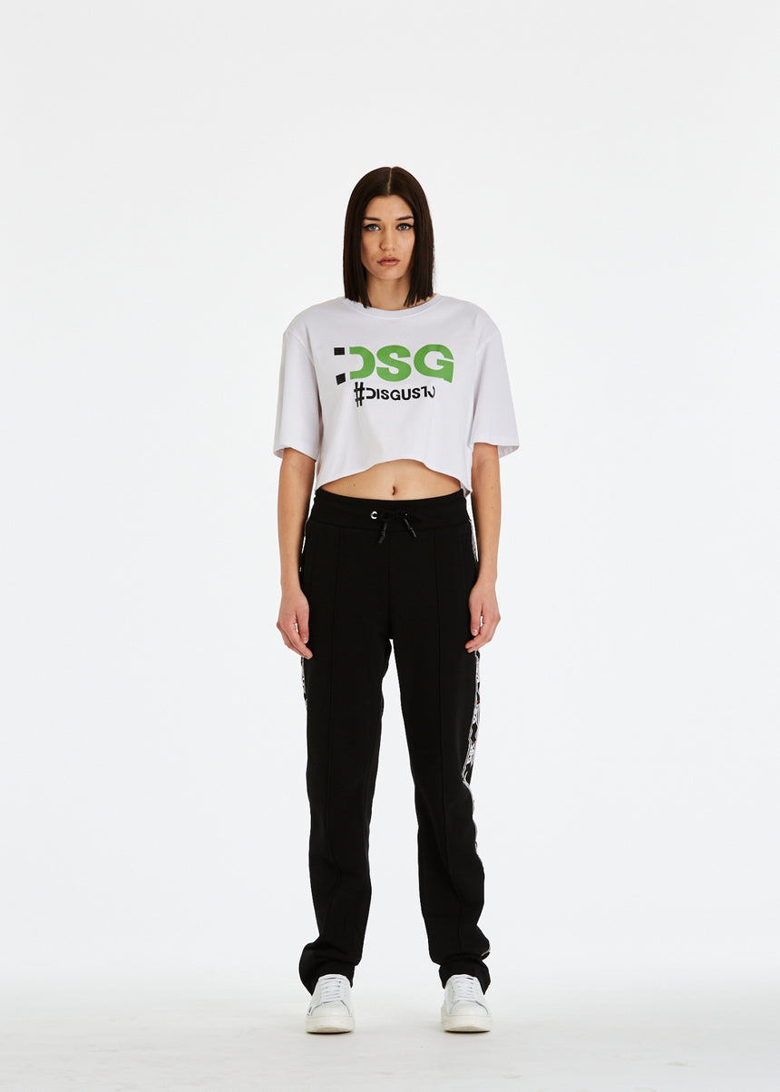 T-SHIRT DSG CROPPED BIANCA CON STAMPA LOGO VERDE