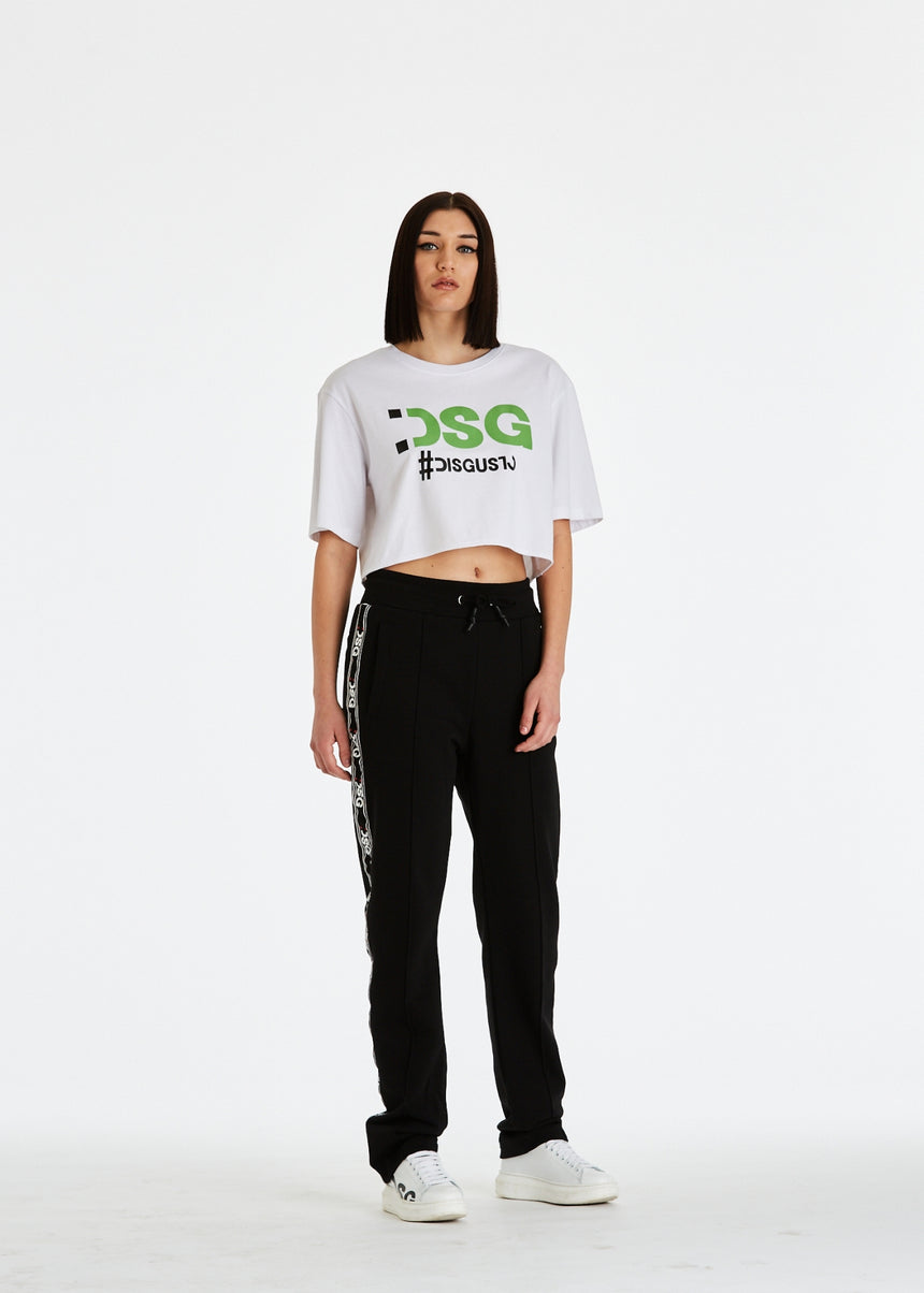 T-SHIRT DSG CROPPED BIANCA CON STAMPA LOGO VERDE