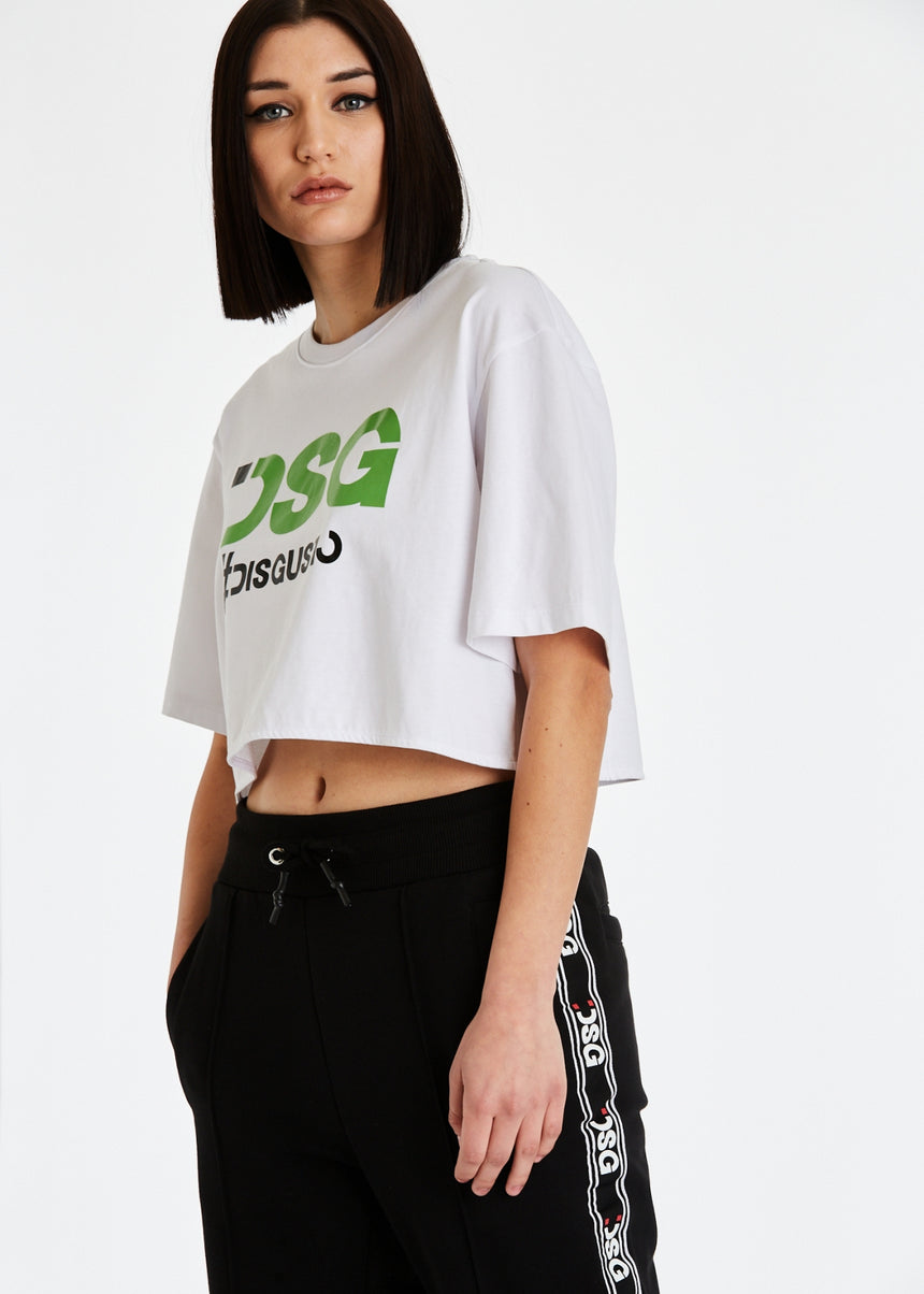 T-SHIRT DSG CROPPED BIANCA CON STAMPA LOGO VERDE