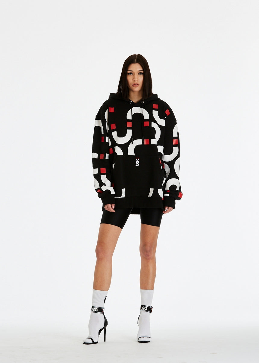 FELPA CON CAPPUCCIO DSG NERA CON STAMPA CHAIN BIANCA (DONNA)