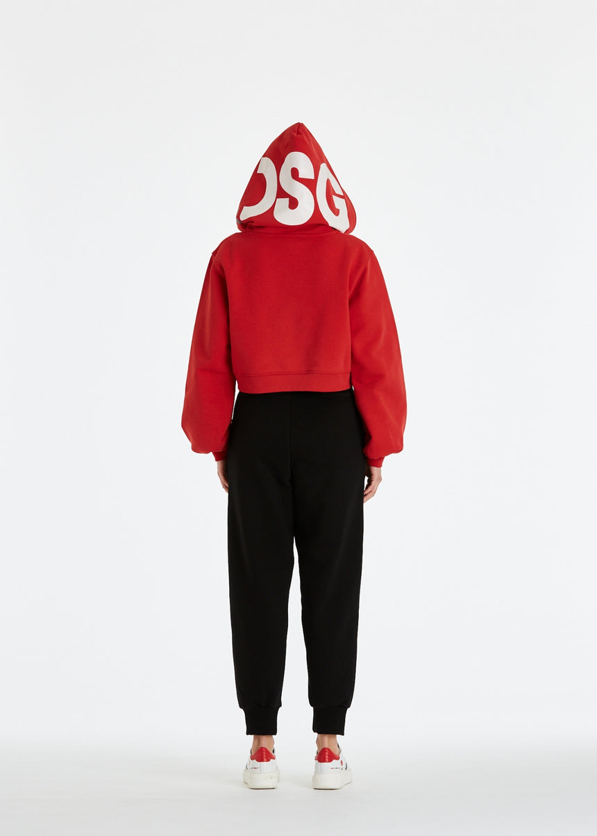 PANTALONE JOGGER DSG IN FELPA NERA CON INSERTO IN RETE E PIPING ROSSO