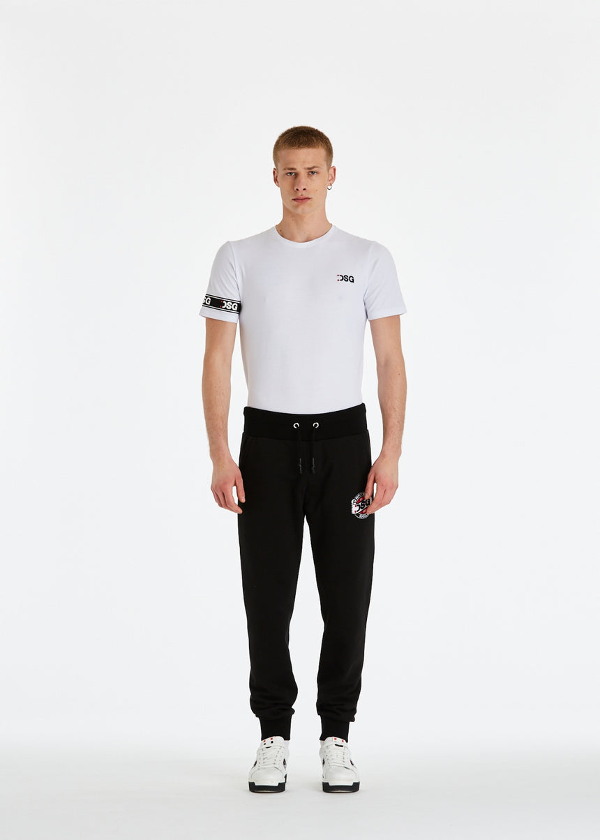 PANTALONE JOGGER DSG IN FELPA NERA CON PATCH E RICAMO DSG