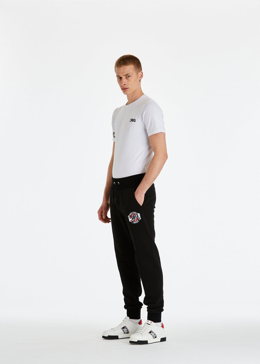 PANTALONE JOGGER DSG IN FELPA NERA CON PATCH E RICAMO DSG