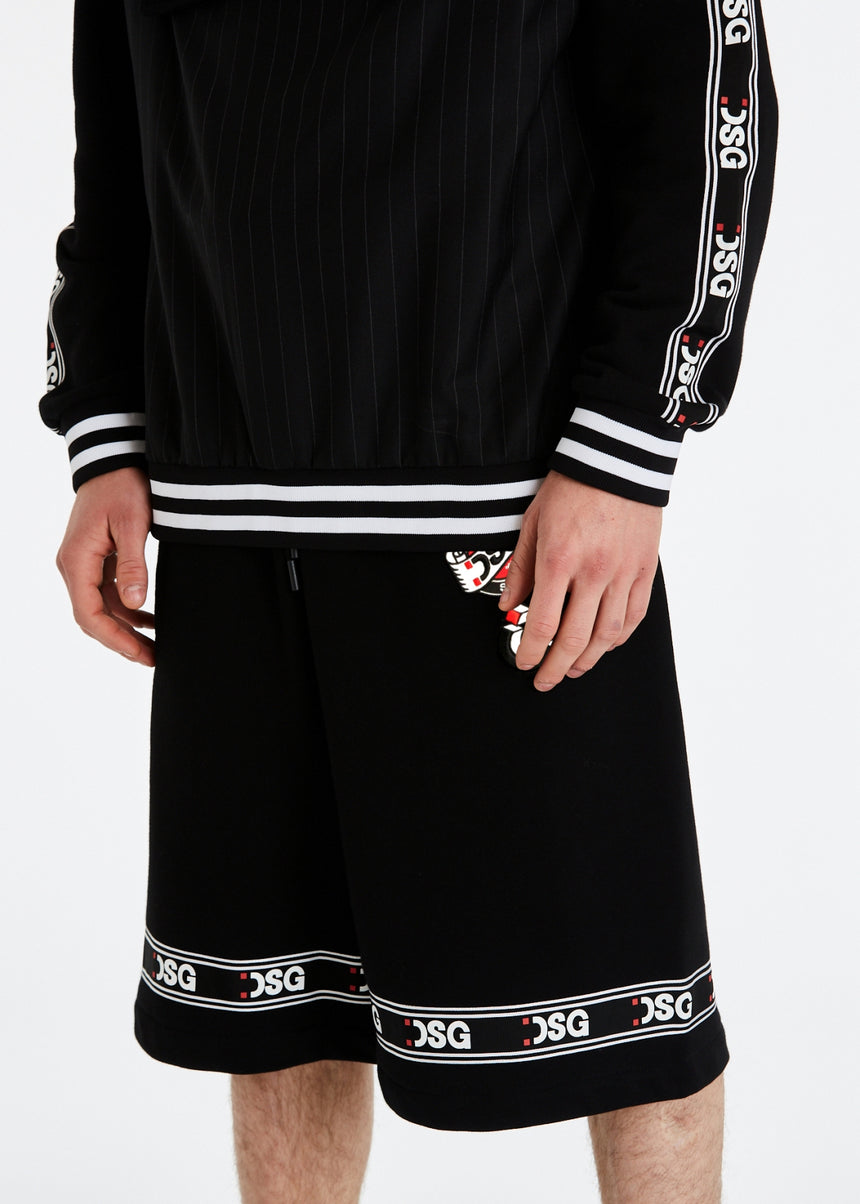 PANTALONCINO DSG IN FELPA NERA CON GRO STAMPATO E PATCH