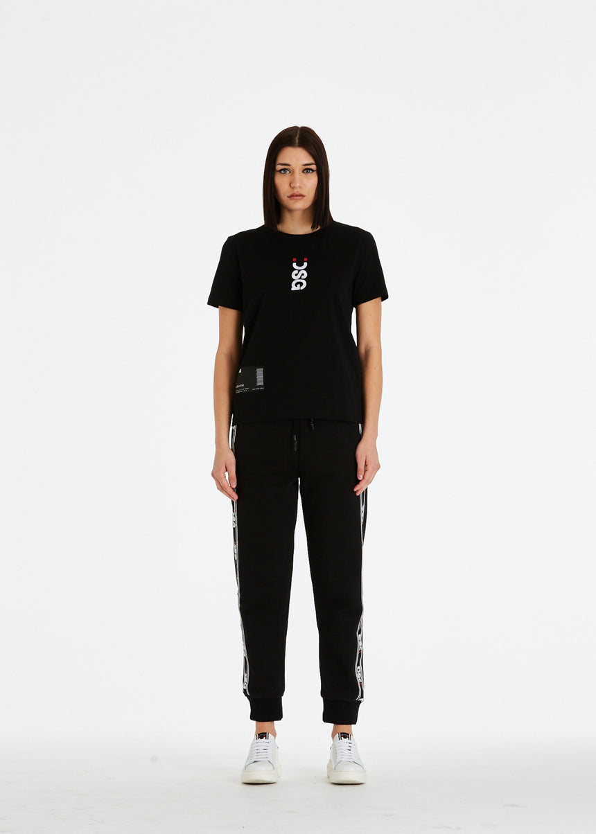 T-SHIRT ELASTICIZZATA DSG NERA CON RICAMO LOGO BIANCO
