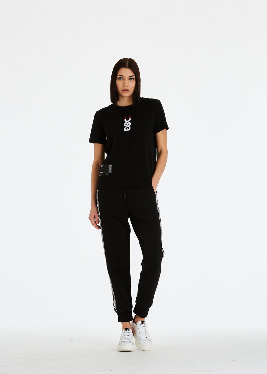 T-SHIRT ELASTICIZZATA DSG NERA CON RICAMO LOGO BIANCO