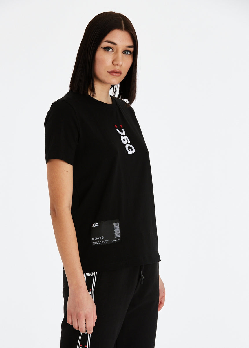 T-SHIRT ELASTICIZZATA DSG NERA CON RICAMO LOGO BIANCO