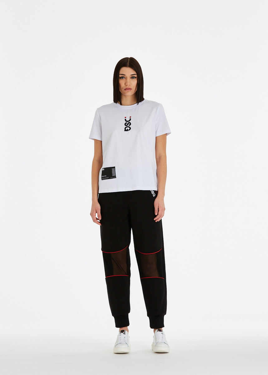 T-SHIRT ELASTICIZZATA DSG BIANCA CON RICAMO LOGO NERO