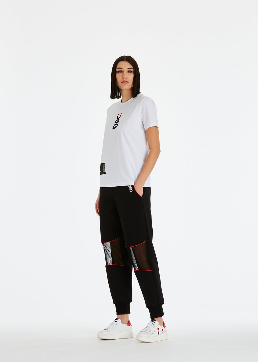 T-SHIRT ELASTICIZZATA DSG BIANCA CON RICAMO LOGO NERO