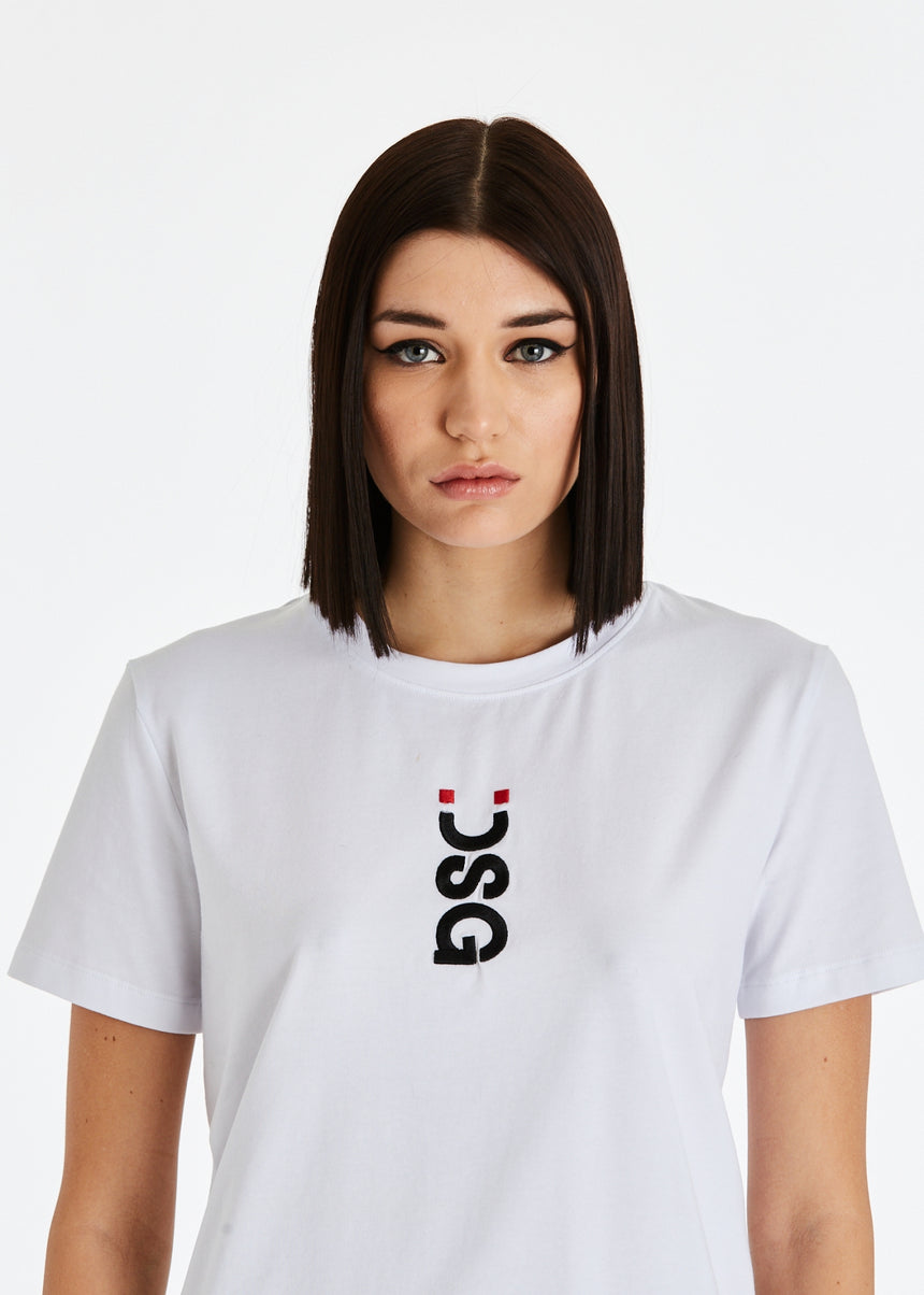 T-SHIRT ELASTICIZZATA DSG BIANCA CON RICAMO LOGO NERO