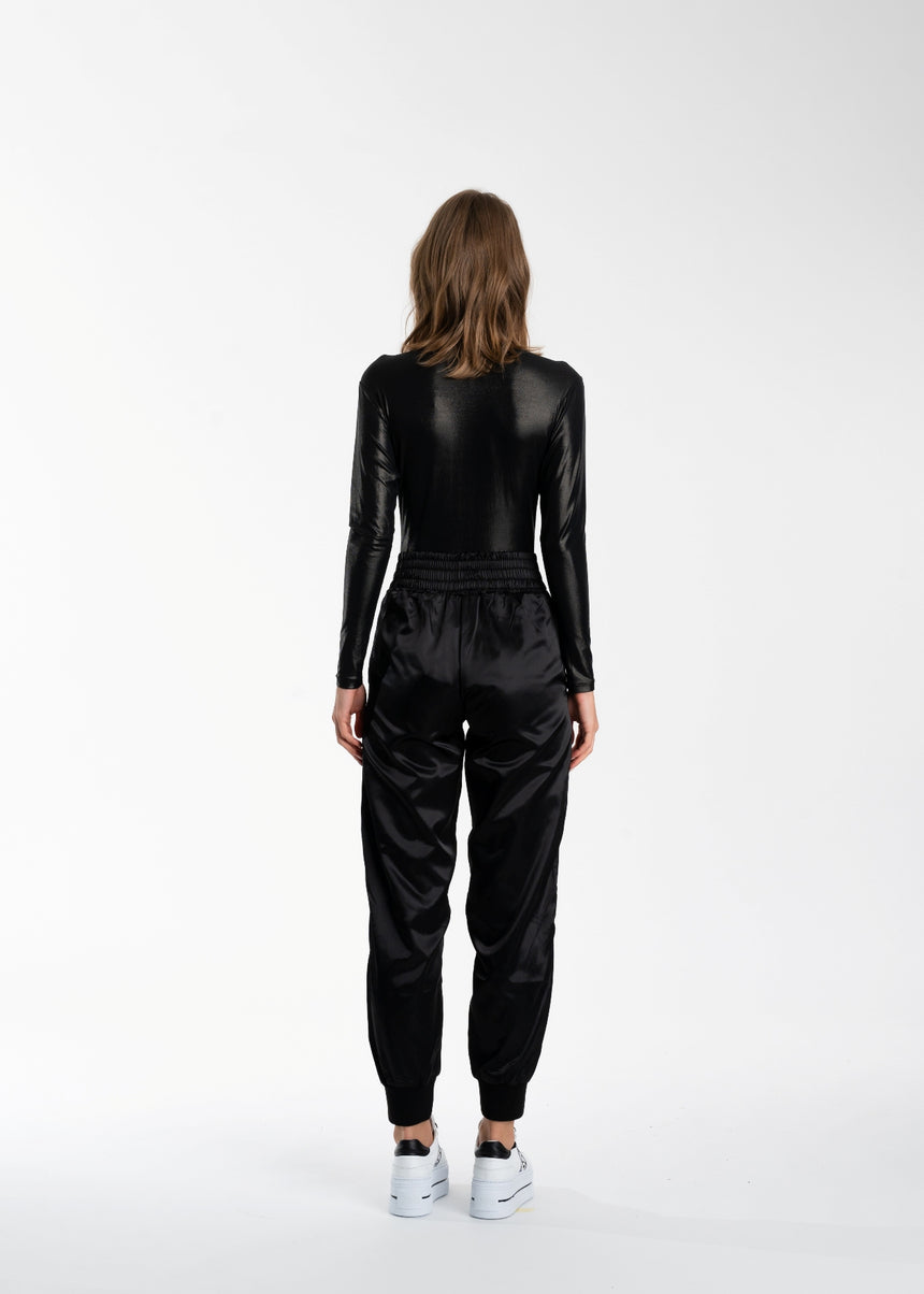 BODY DSG NERO IN LYCRA SPALMATA CON ELASTICO LOGATO