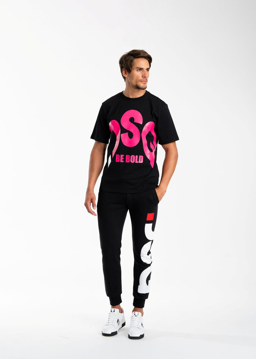 T-SHIRT DSG NERA CON STAMPA MAXI LOGO FUCSIA