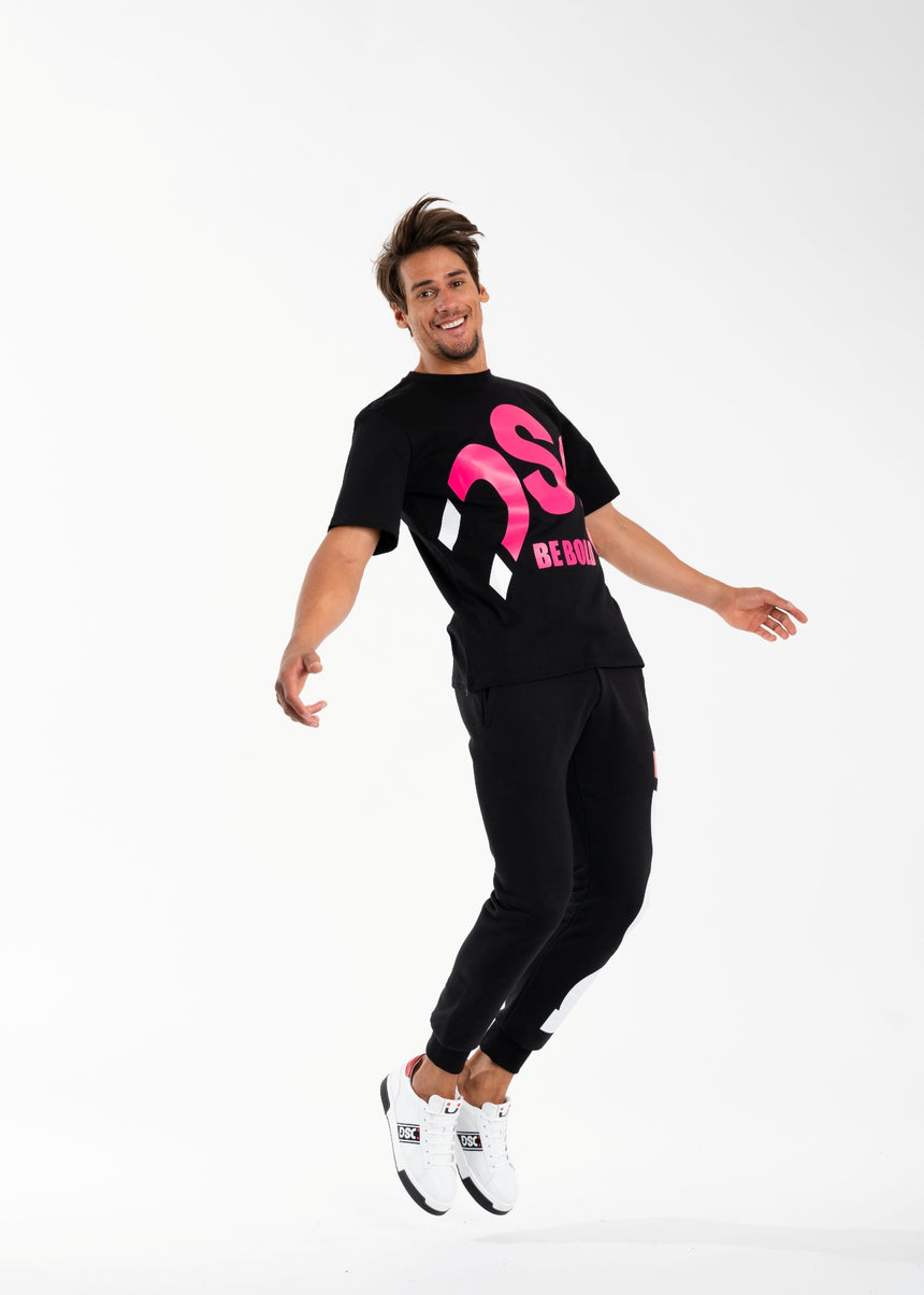 T-SHIRT DSG NERA CON STAMPA MAXI LOGO FUCSIA