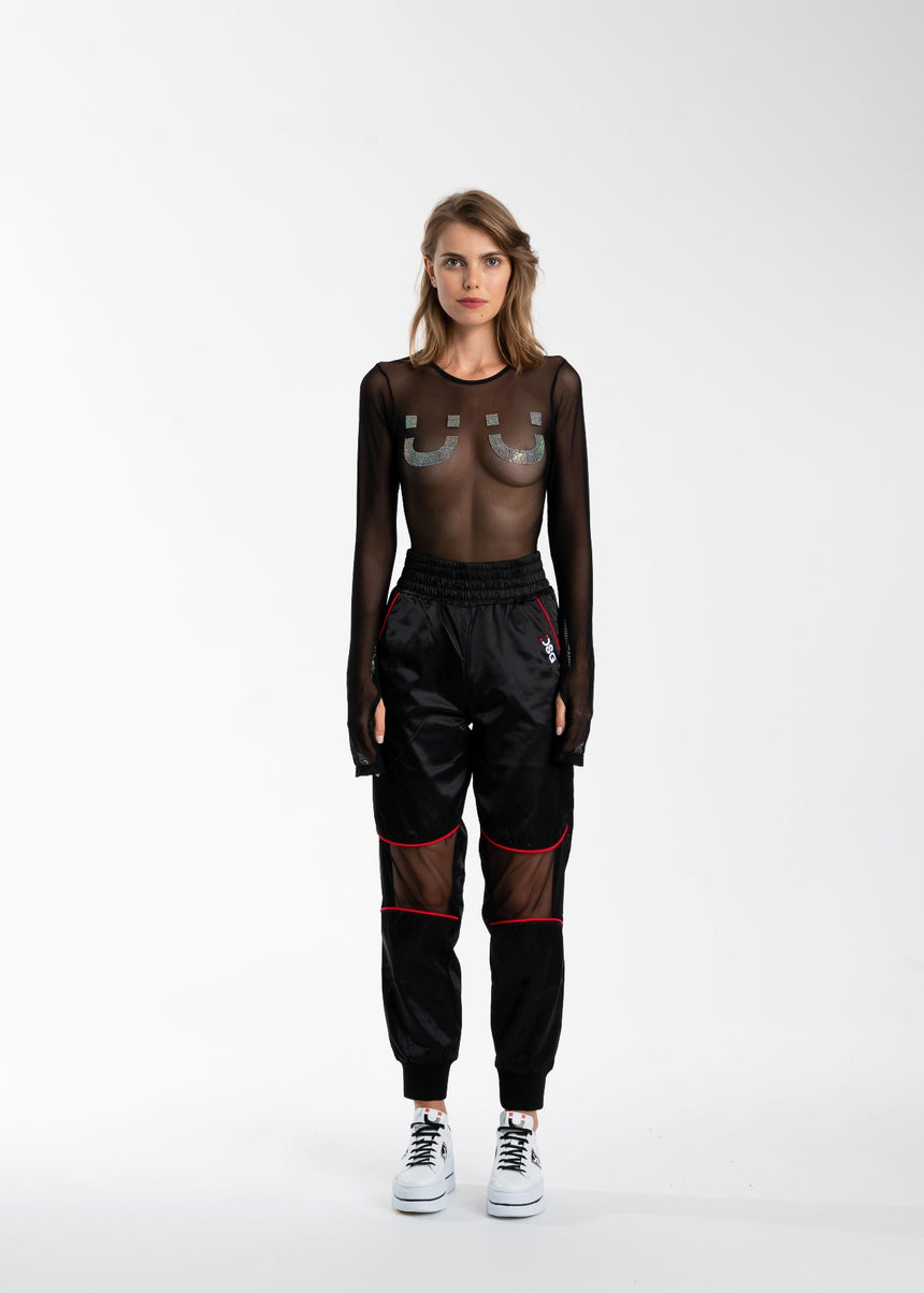 BODY DSG NERO IN RETE CON STRASS FUME'
