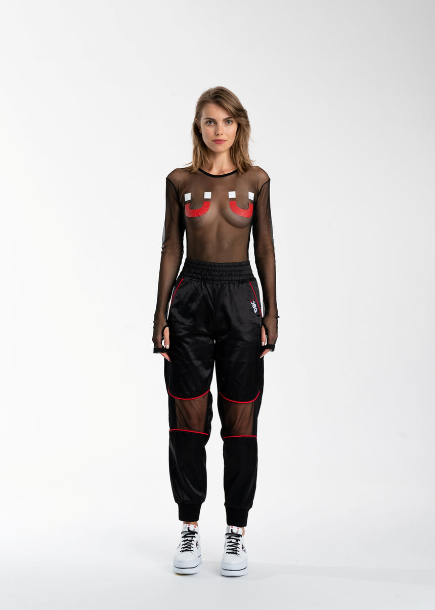 BODY DSG NERO IN RETE CON STAMPA ROSSA