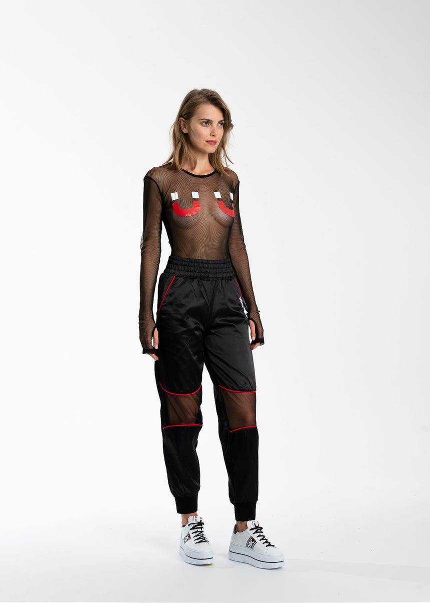 BODY DSG NERO IN RETE CON STAMPA ROSSA
