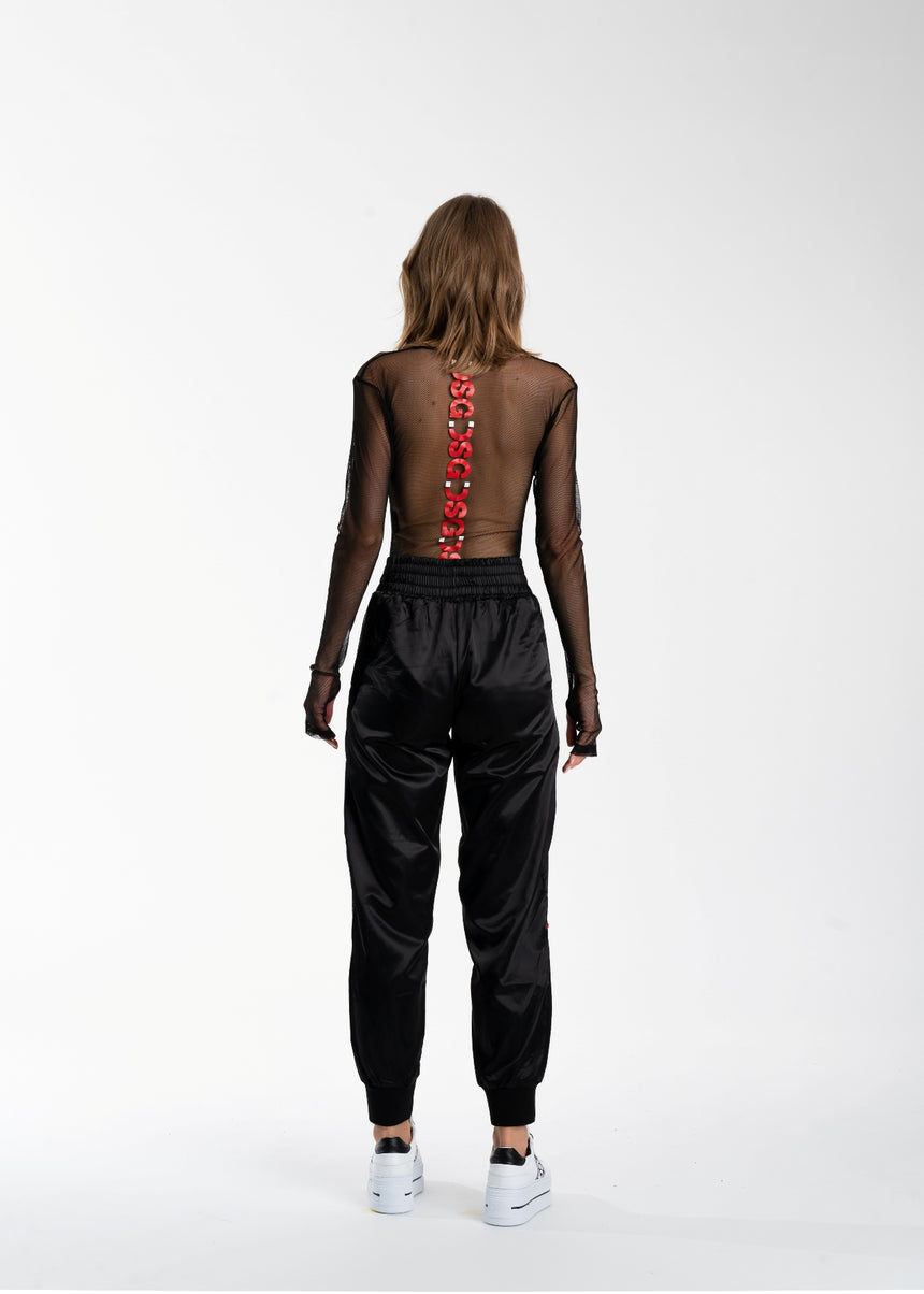 BODY DSG NERO IN RETE CON STAMPA ROSSA