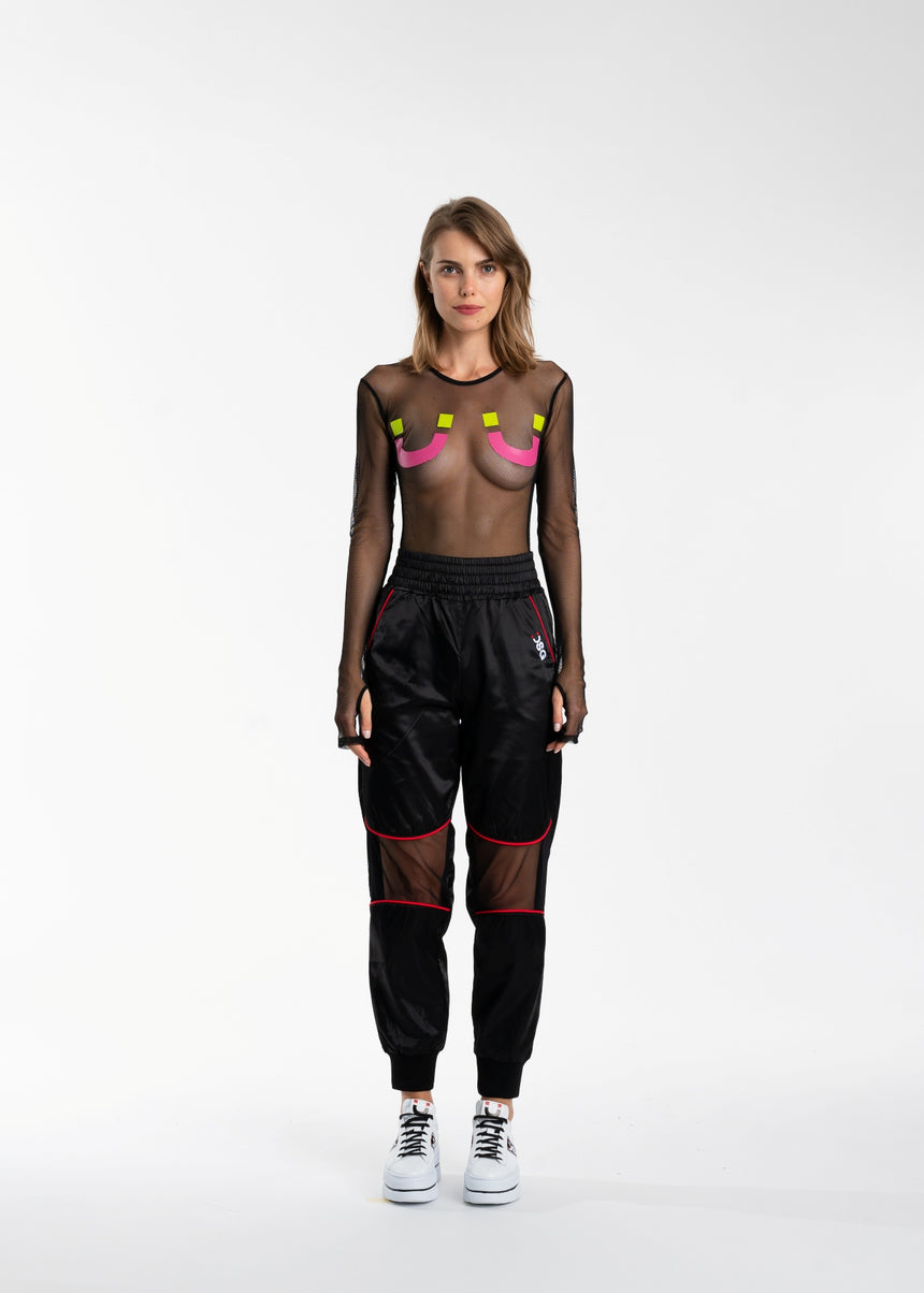 BODY DSG NERO IN RETE CON STAMPA FUXIA/LIME