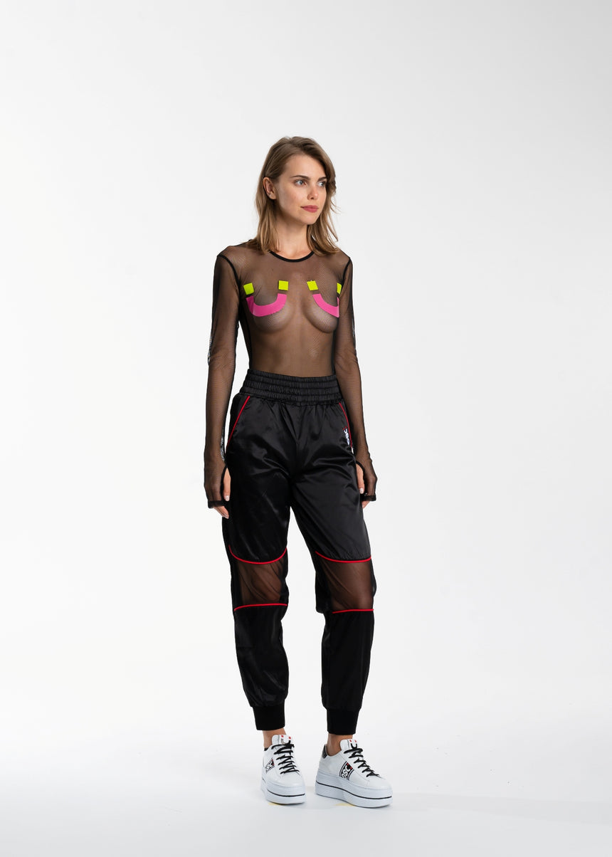 BODY DSG NERO IN RETE CON STAMPA FUXIA/LIME