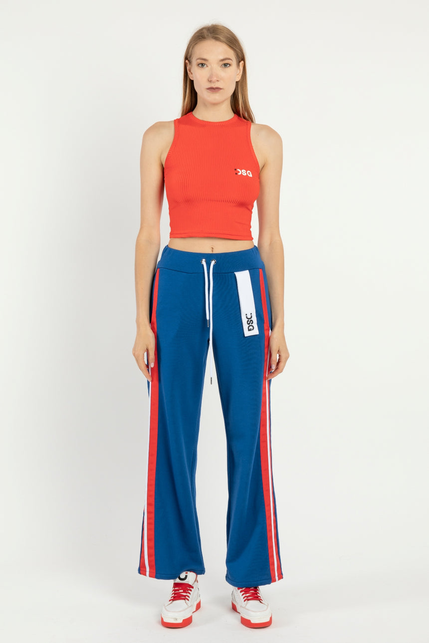 PANTALONE PALAZZO DSG IN FELPA BLUE E GRO ROSSO