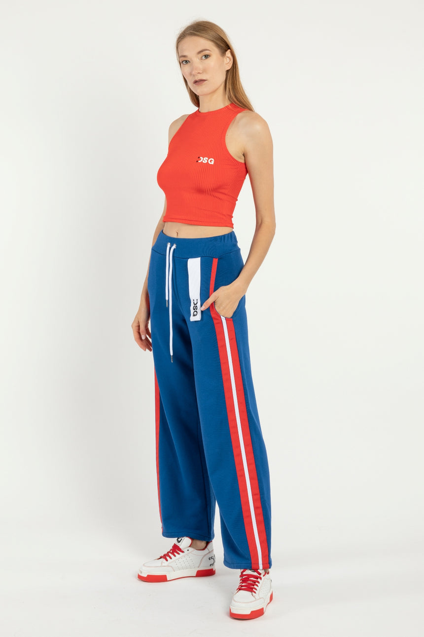 PANTALONE PALAZZO DSG IN FELPA BLUE E GRO ROSSO