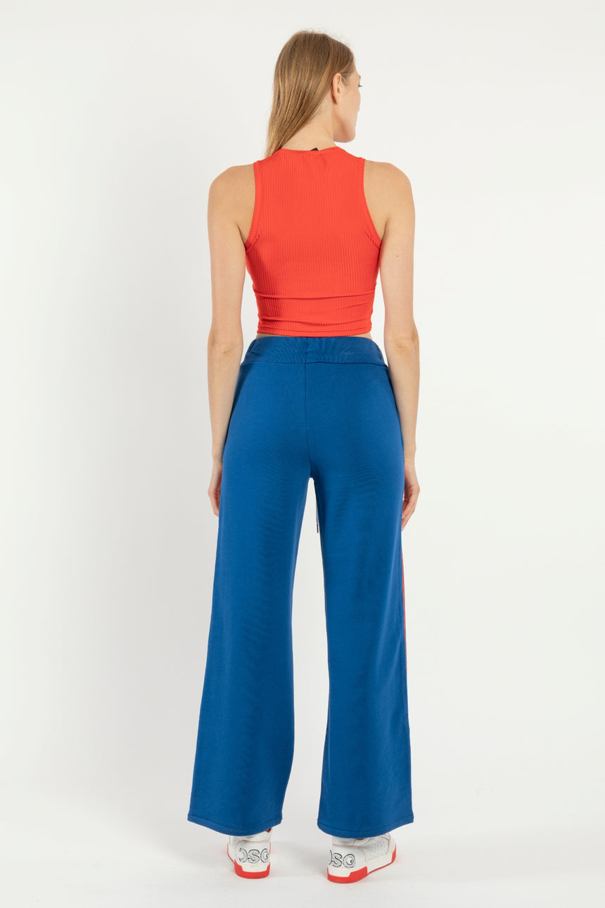 PANTALONE PALAZZO DSG IN FELPA BLUE E GRO ROSSO