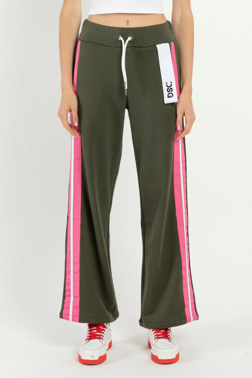 PANTALONE PALAZZO DSG IN FELPA MILITARE E GRO FUXIA