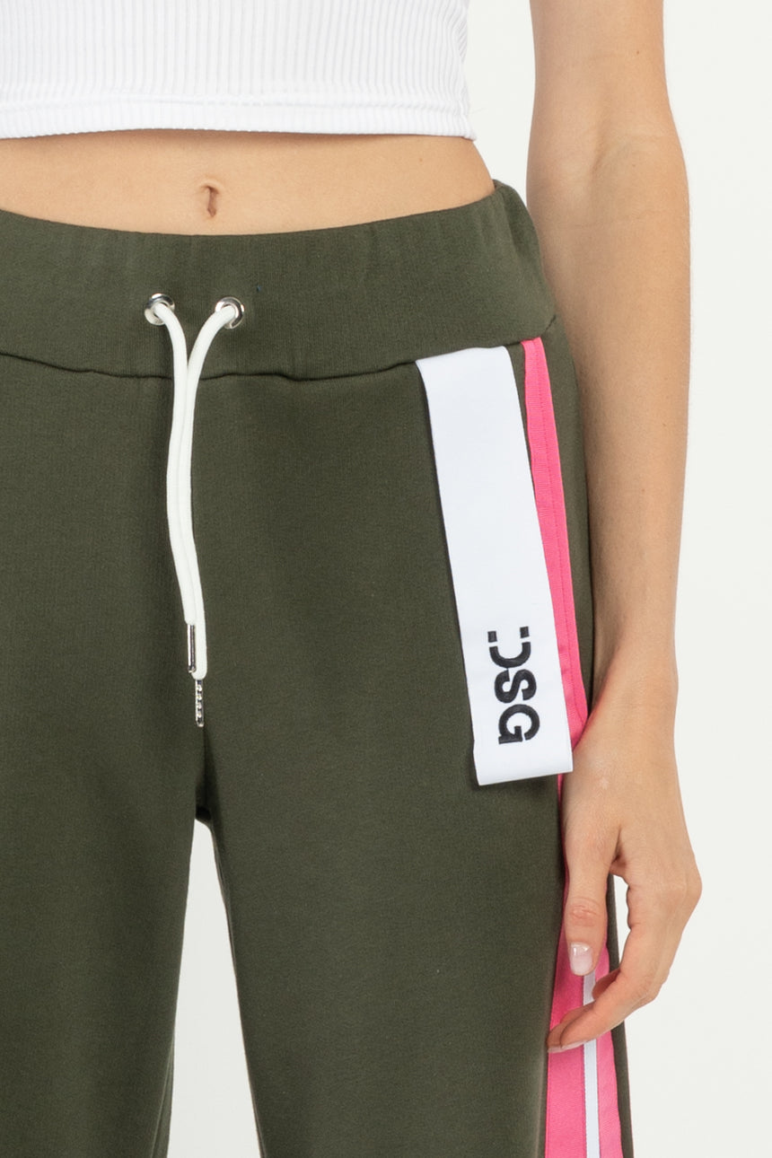 PANTALONE PALAZZO DSG IN FELPA MILITARE E GRO FUXIA