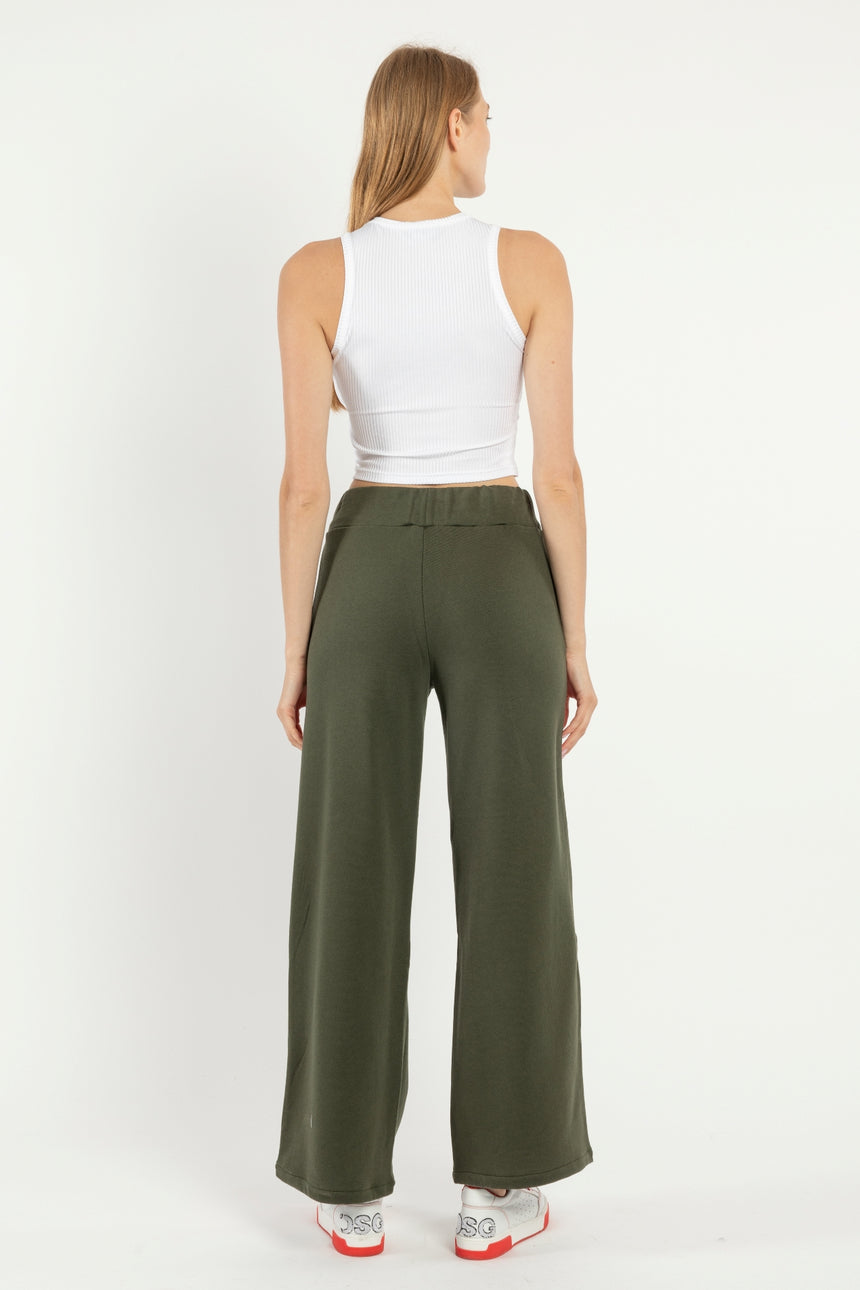 PANTALONE PALAZZO DSG IN FELPA MILITARE E GRO FUXIA