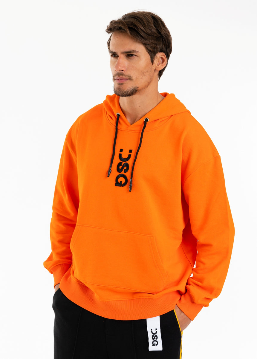 FELPA CAPPUCCIO DSG ARANCIO CON STAMPA NERA E RICAMO FRONTALE