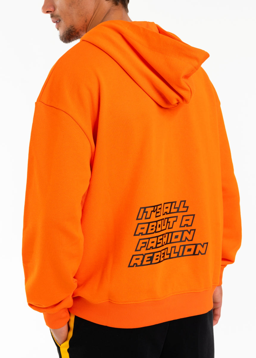 FELPA CAPPUCCIO DSG ARANCIO CON STAMPA NERA E RICAMO FRONTALE