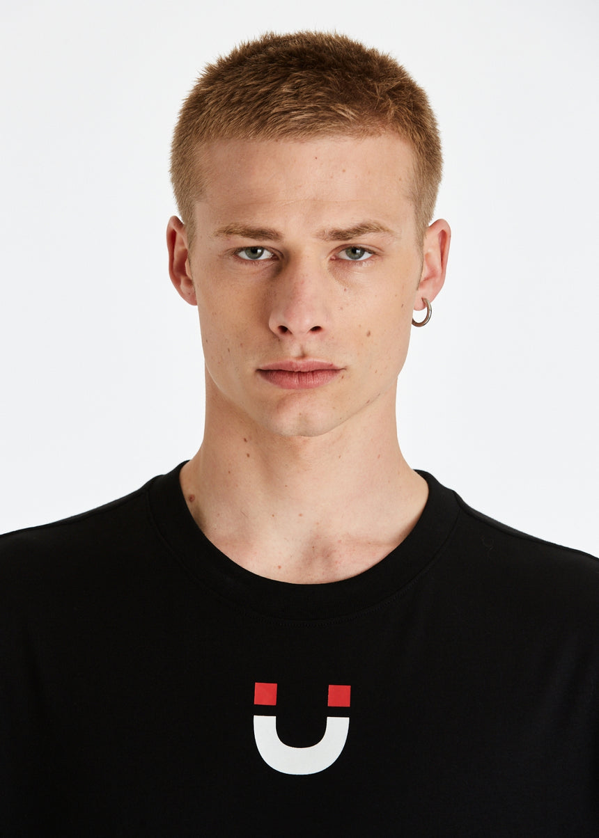 T-SHIRT DSG NERA CON STAMPA "REPLY WITH SMILE" ROSSA SUL DIETRO