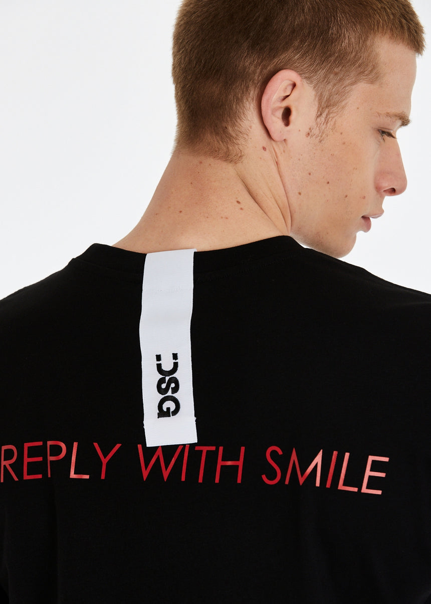 T-SHIRT DSG NERA CON STAMPA "REPLY WITH SMILE" ROSSA SUL DIETRO