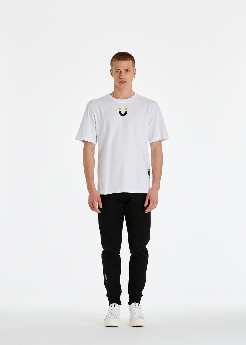 T-SHIRT DSG BIANCA CON STAMPA "REPLY WITH SMILE" NERA SUL DIETRO