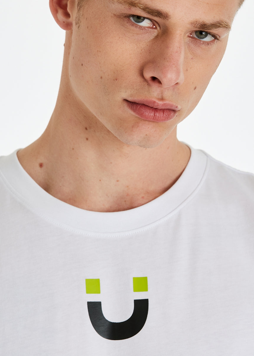 T-SHIRT DSG BIANCA CON STAMPA "REPLY WITH SMILE" NERA SUL DIETRO