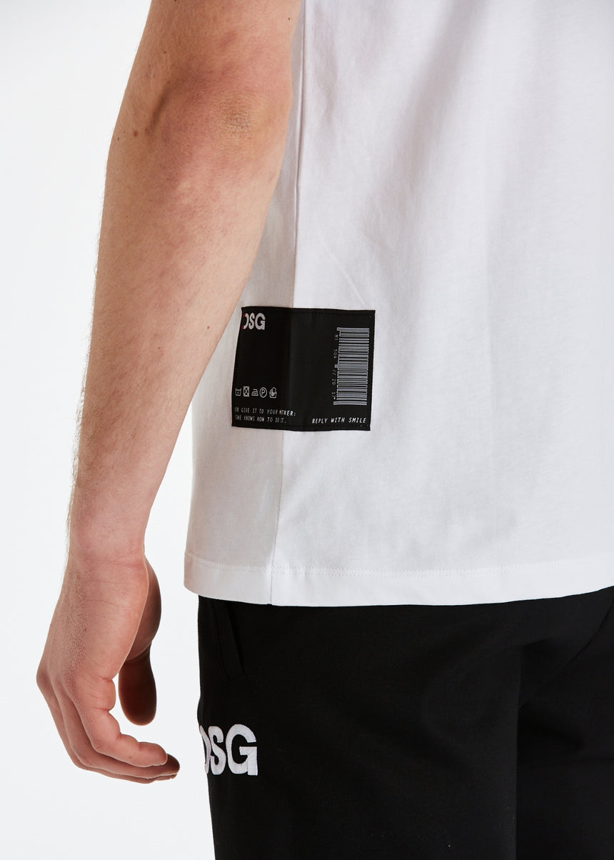 T-SHIRT DSG BIANCA CON STAMPA "REPLY WITH SMILE" NERA SUL DIETRO