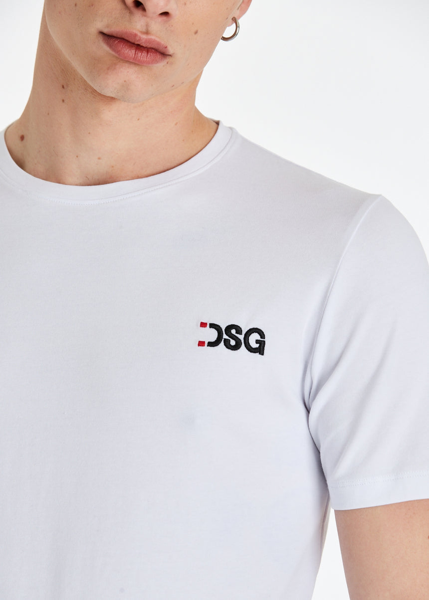 T-SHIRT ELASTICIZZATA DSG SLIM BIANCA CON RICAMO E GRO