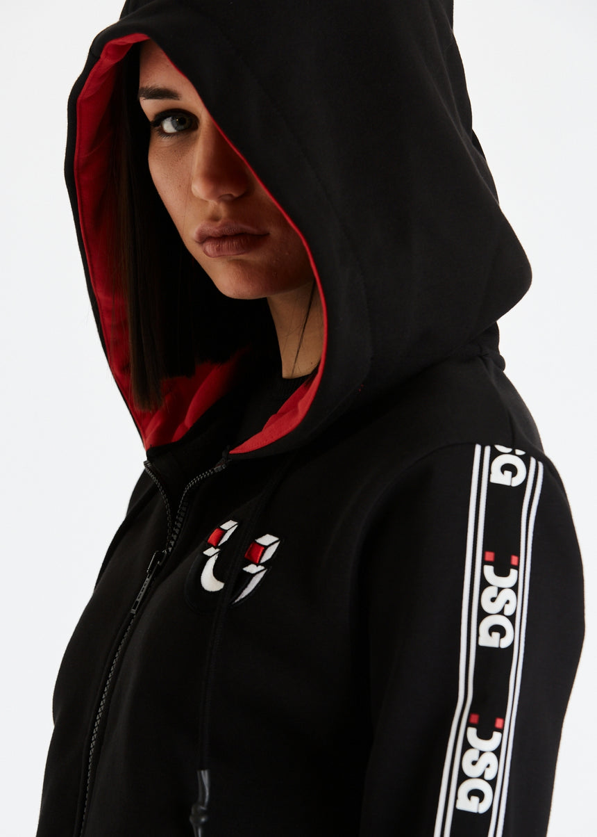 FELPA CAPPUCCIO DSG NERA CON GRO STAMPATO E PATCH