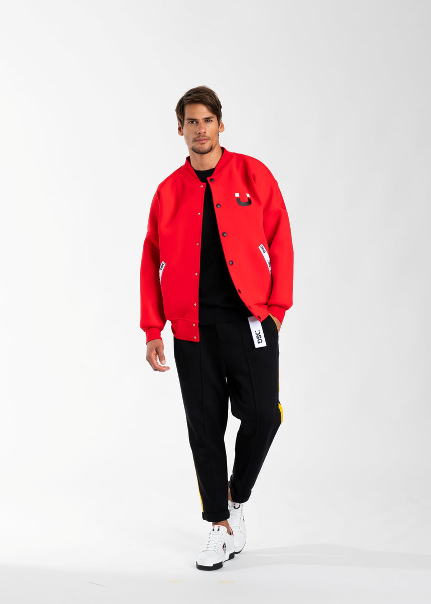 GIACCA BOMBER ROSSO IN NEOPRENE CON STAMPA SMILE