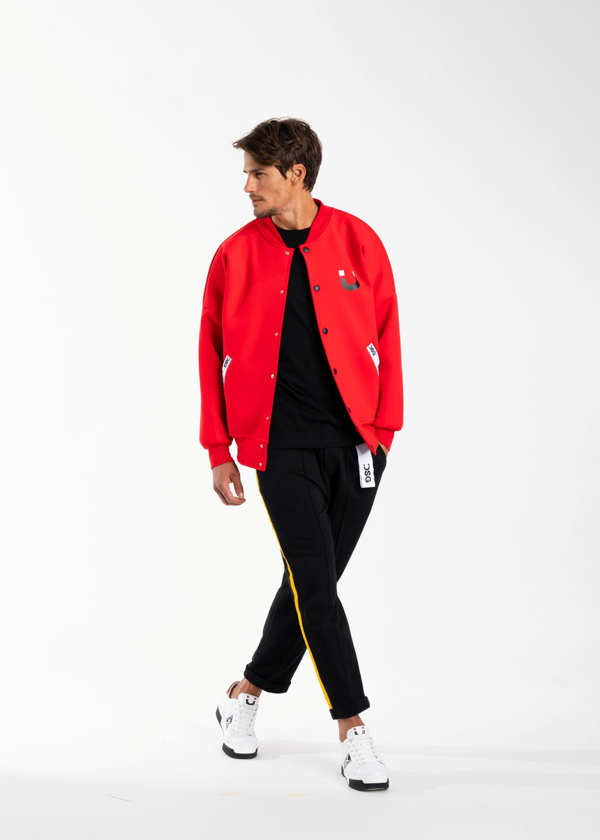 GIACCA BOMBER ROSSO IN NEOPRENE CON STAMPA SMILE