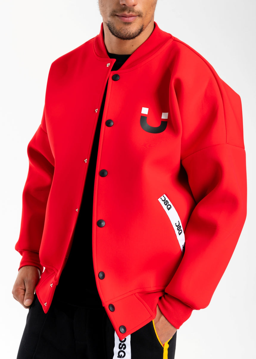 GIACCA BOMBER ROSSO IN NEOPRENE CON STAMPA SMILE